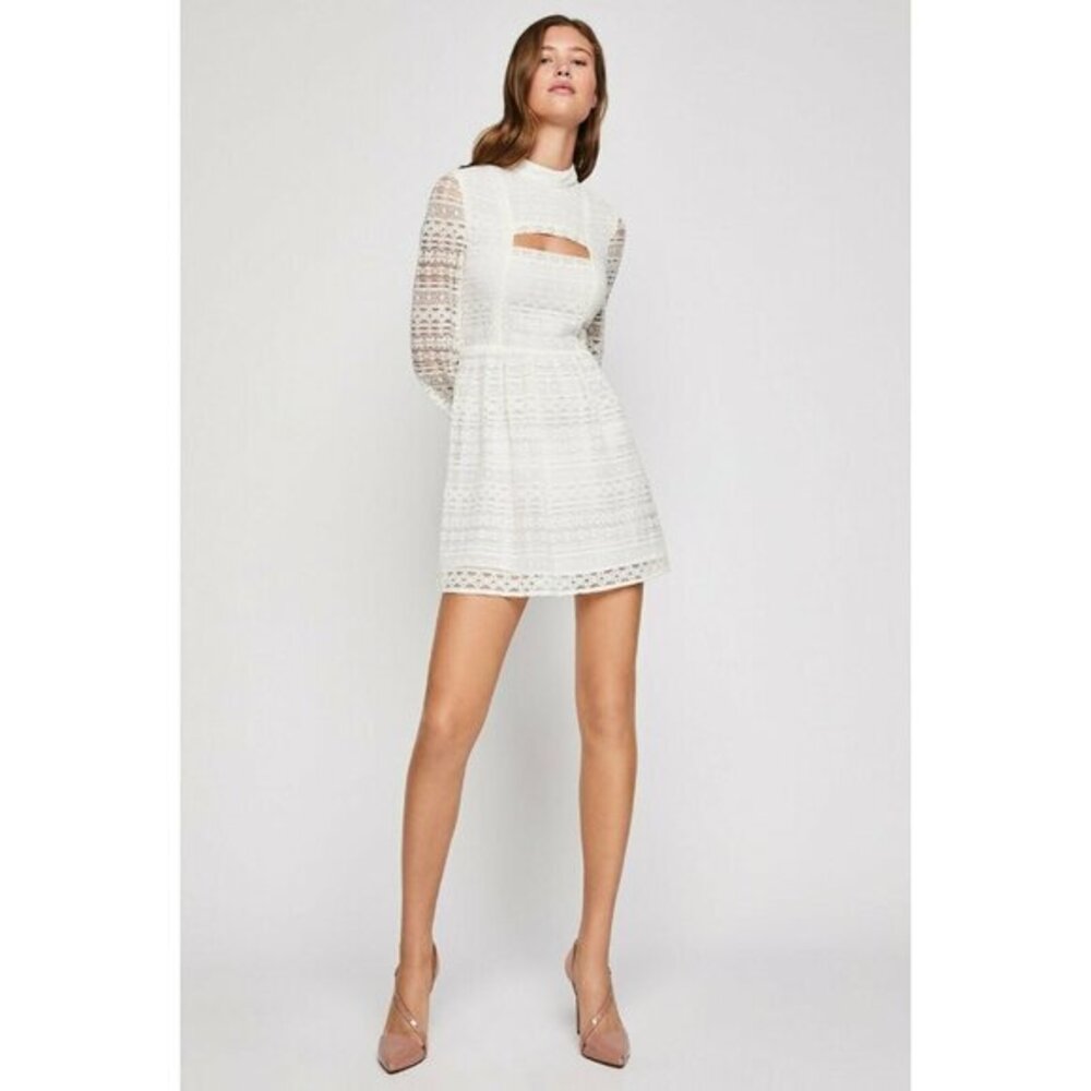 BCBGeneration Lace Mini Dress Peak A Boo Long Sleeve Flare Dress Sz 10 NWT $128